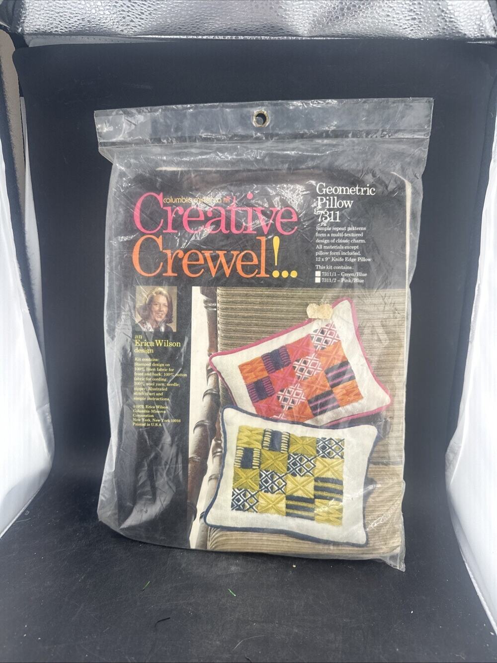 Vtg Columbia Minerva Crewel Geometric Pillow Kit 7311 Erica Wilson NOS Sealed